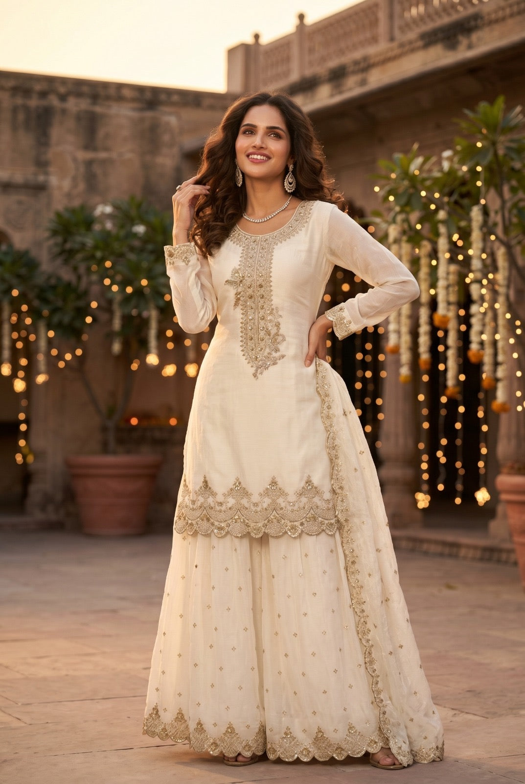 Festive Tora Silk Plazo Set with Embroidery work
