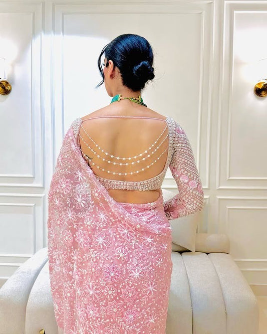 Blush Pink Butterfly Net Sequin Saree