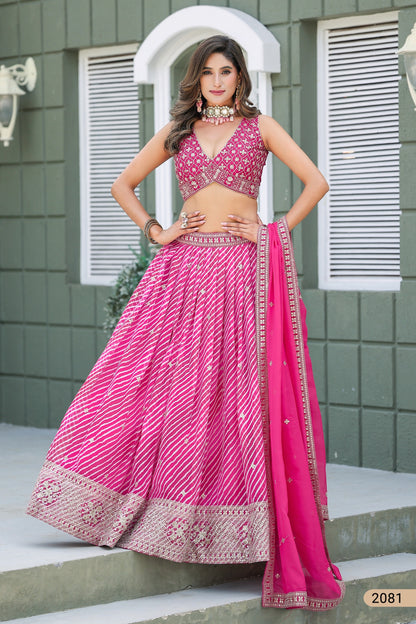 Leheriya Lehenga Choli with Embroidered Blouse and Dupatta
