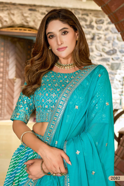 Leheriya Lehenga Choli with Embroidered Blouse and Dupatta