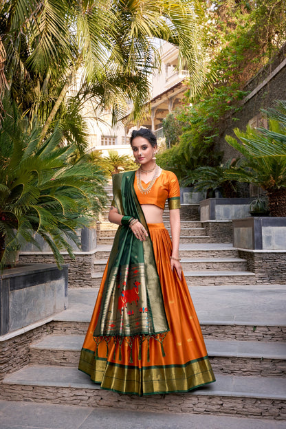 Paithani Jacquard Silk Lehenga Choli with Zari Weaving & Dupatta