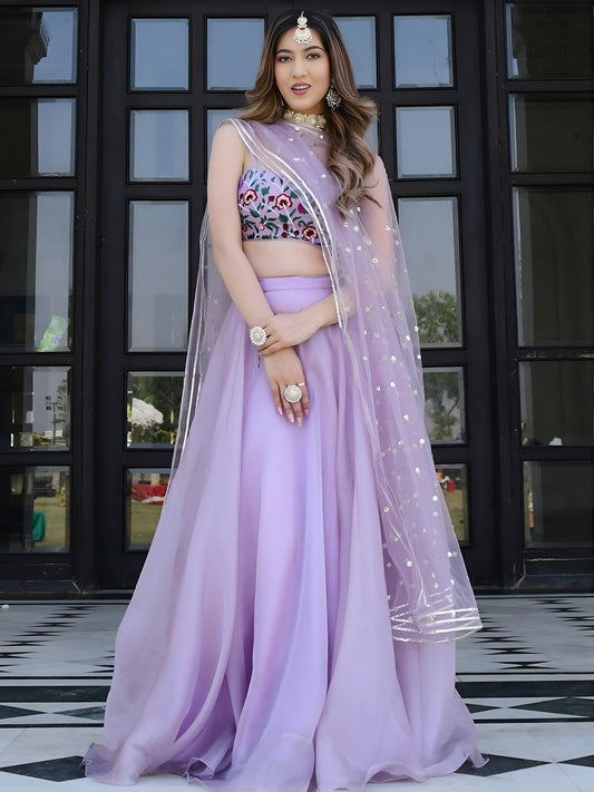 Lavender Organza Lehenga Choli with Floral Blouse