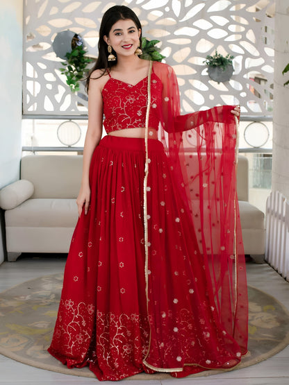 Red Embroidered Festive Lehenga Choli Set