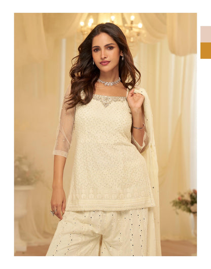 Delicate CHIKANKARI EMBROIDERED TOP WITH EMBROIDERED SHARARA AND DUPATTA