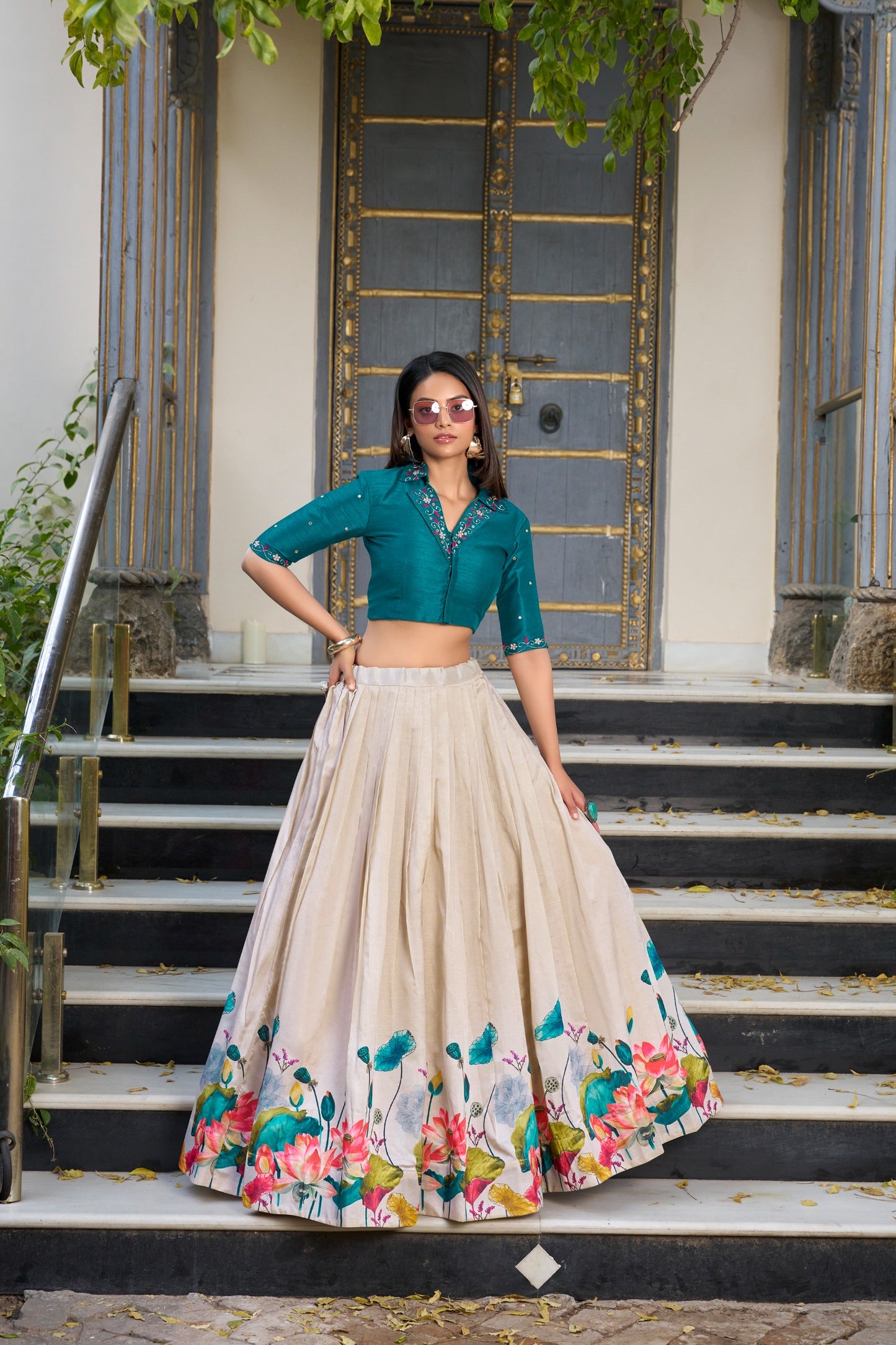 Tussar Silk Floral Print Co-ord Set Lehenga
