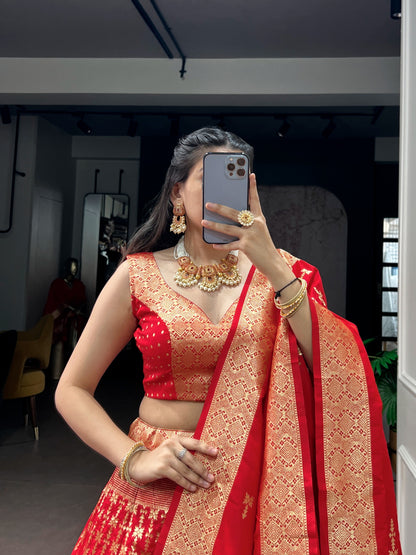 Regal Banarasi Silk Lehenga Choli with Zari Weaving & Dupatta