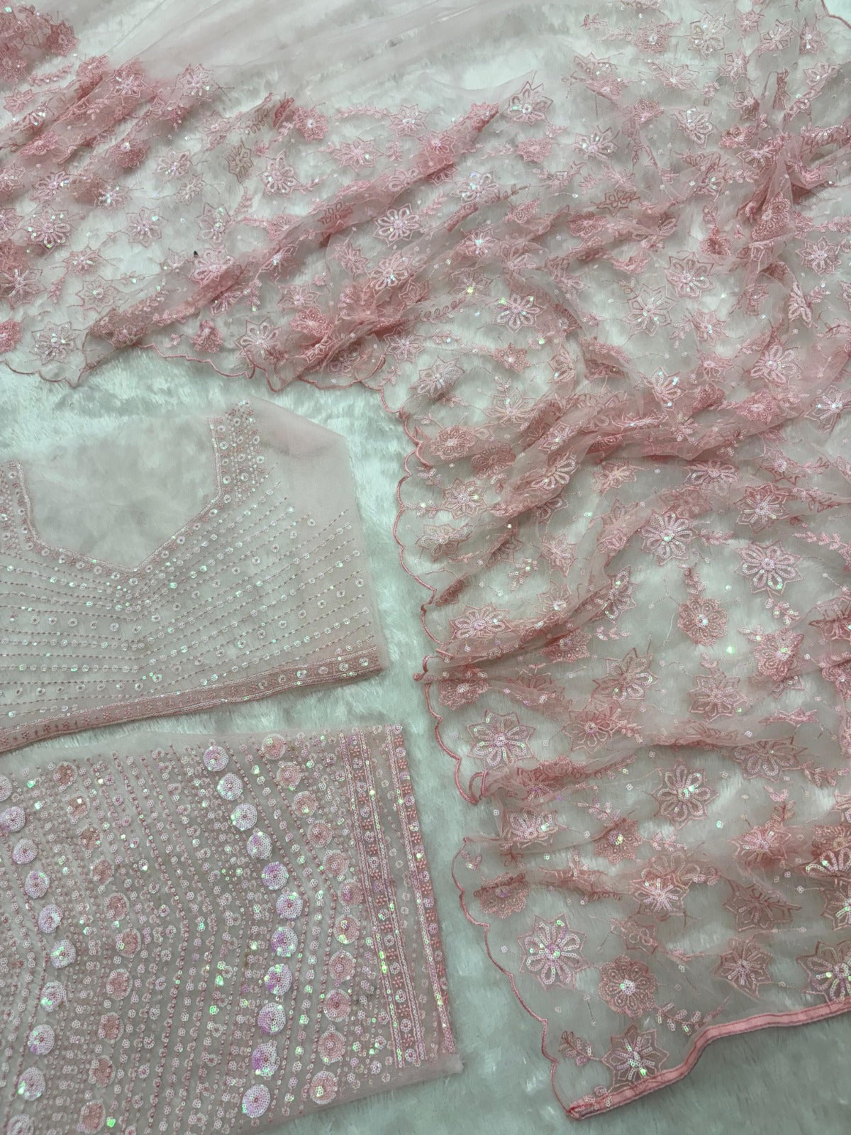 Blush Pink Butterfly Net Sequin Saree