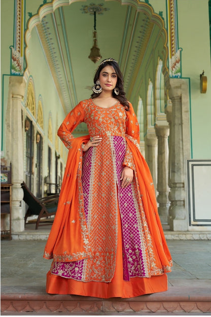 Embroidered Anarkali skirt Set with Heavy Embroidery and Stone Work