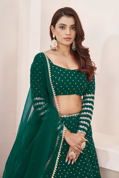 Elegant Teal Green Georgette Lehenga Choli with Zari & Sequin Embroidery
