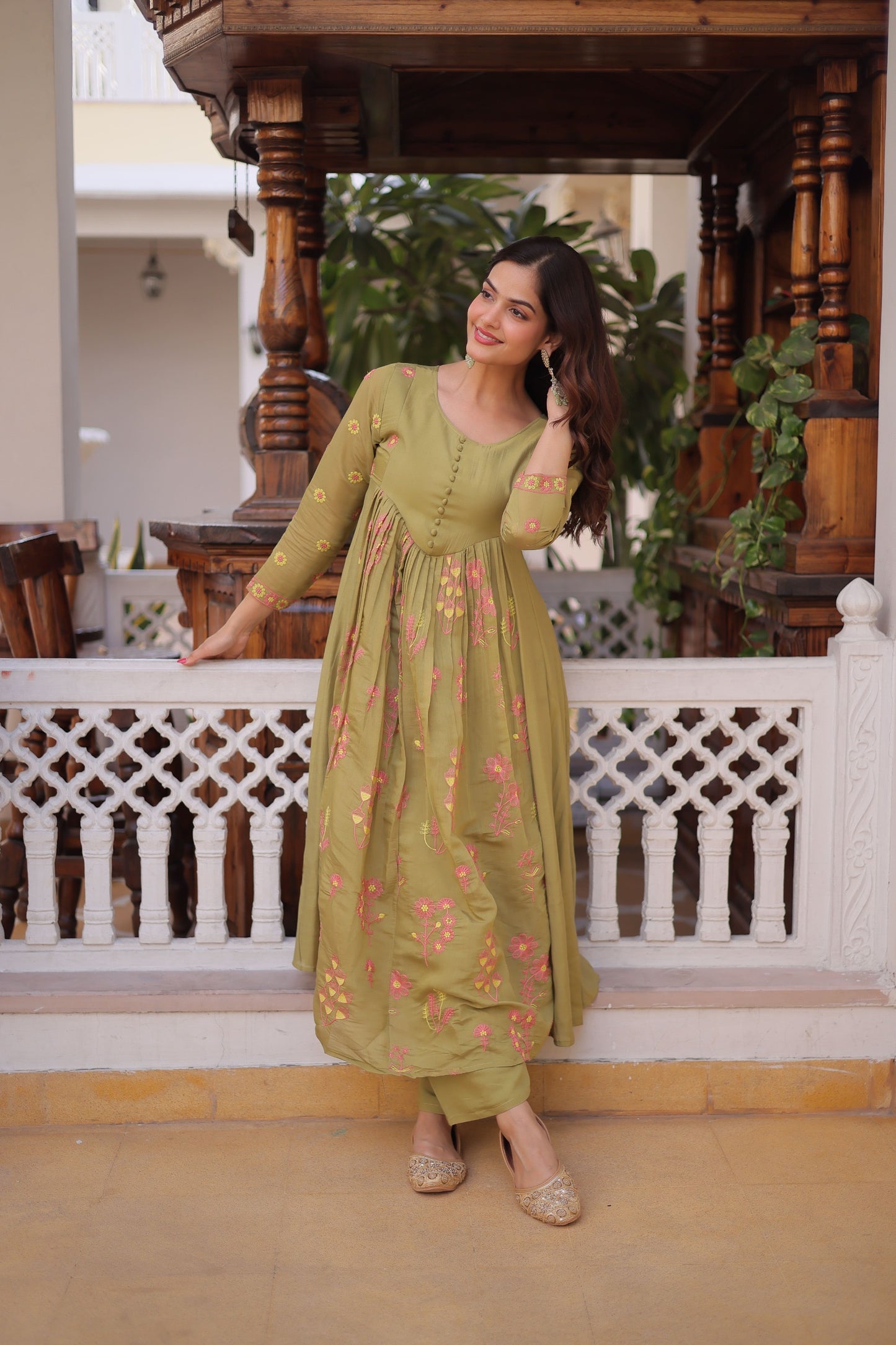 Floral embroidered Anarkali Suit Set