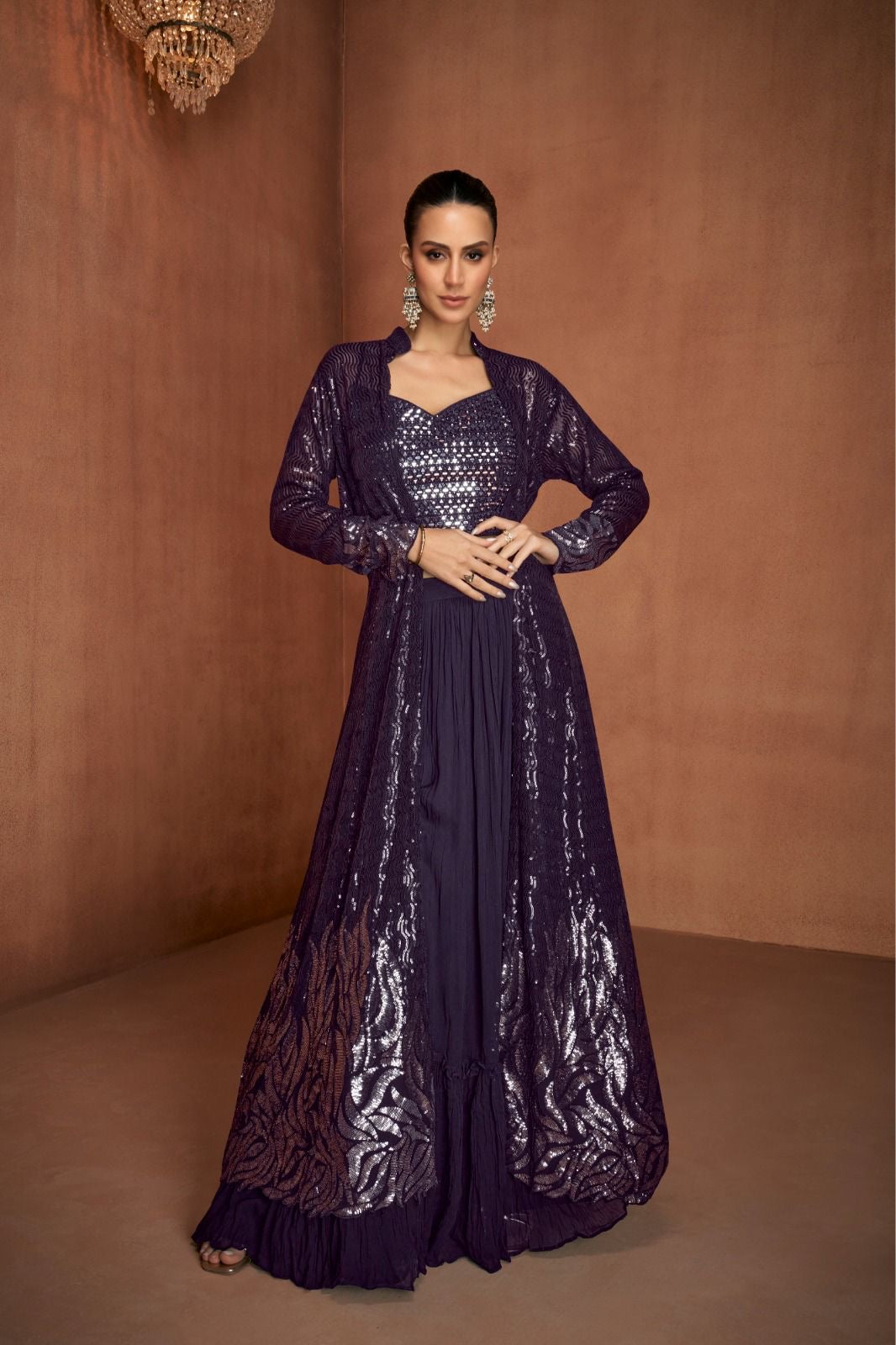 Sequined Sophistication Plazo with Shrug