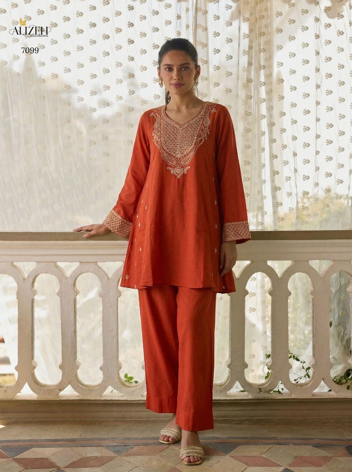 Relaxed Loose Fit A-Line Embroidered Kurta with Ankle Length Pants