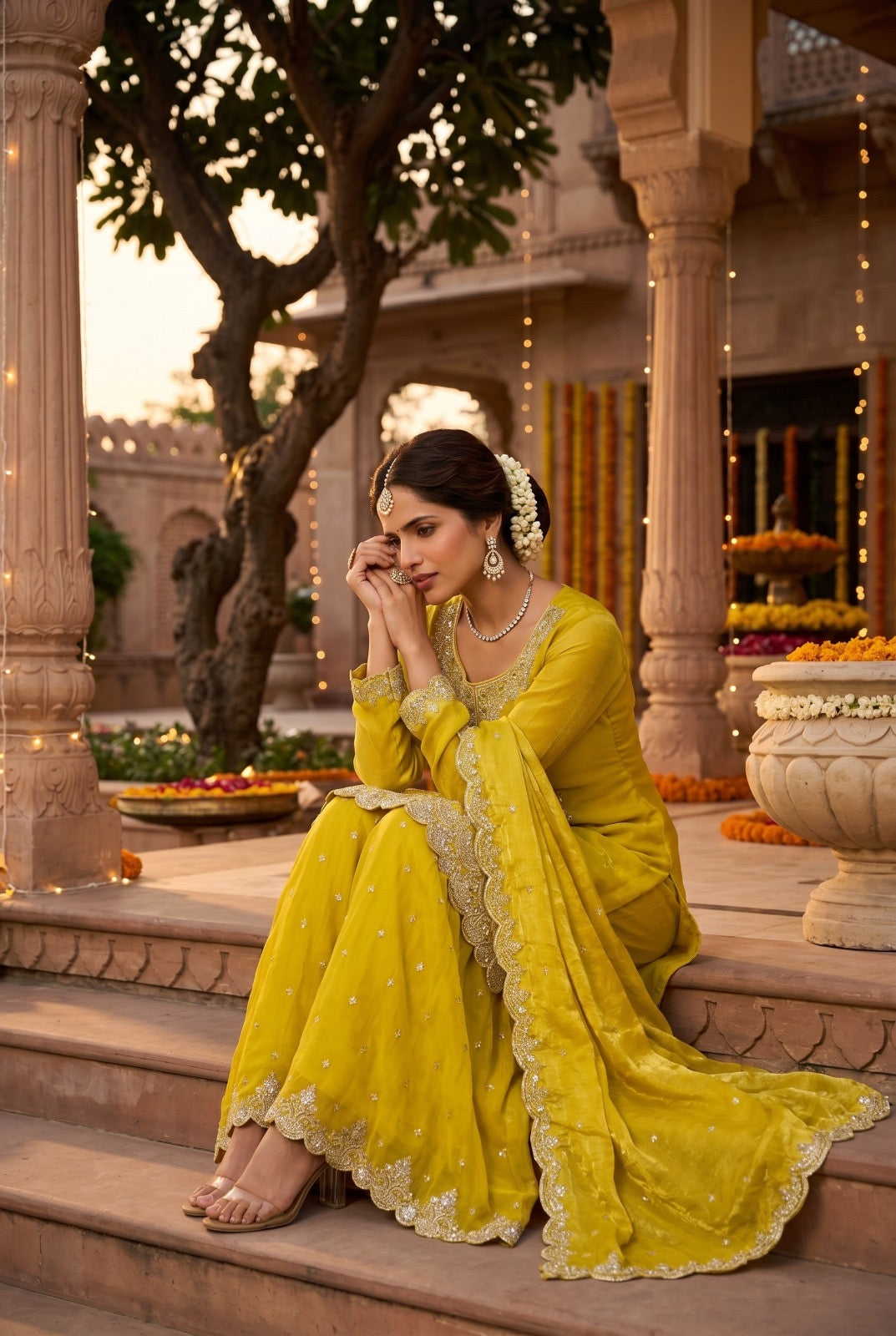 Festive Tora Silk Plazo Set with Embroidery work