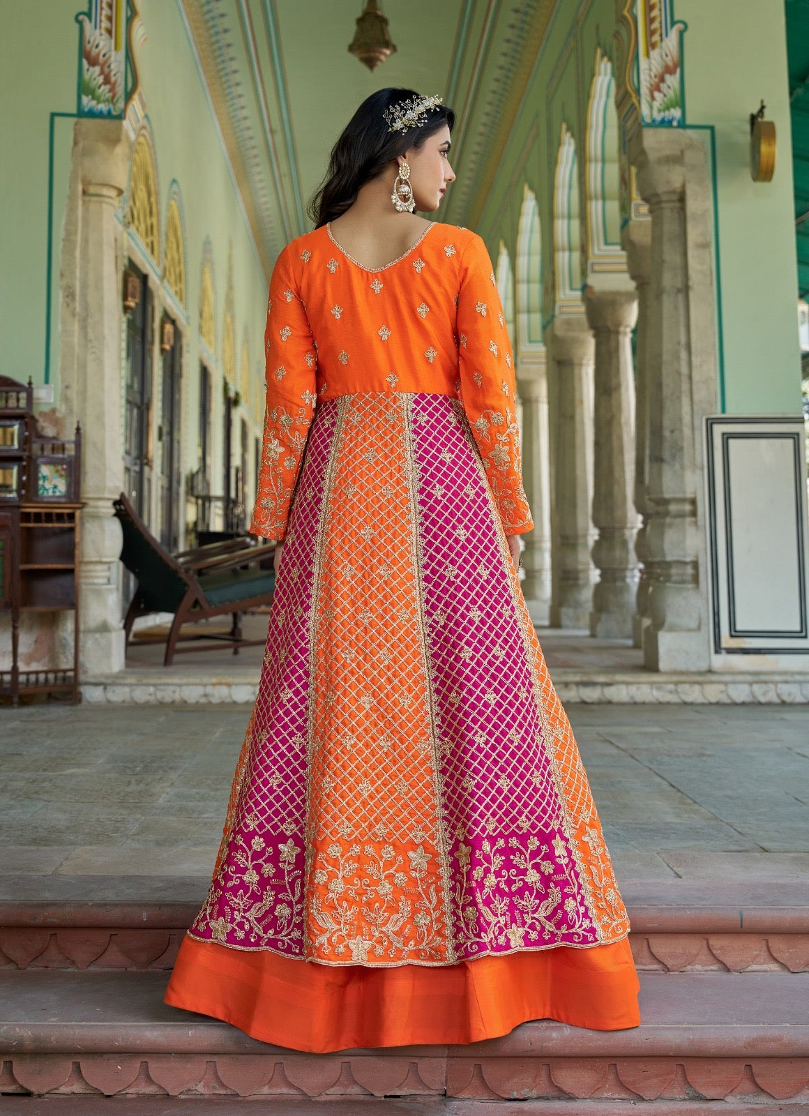 Embroidered Anarkali skirt Set with Heavy Embroidery and Stone Work