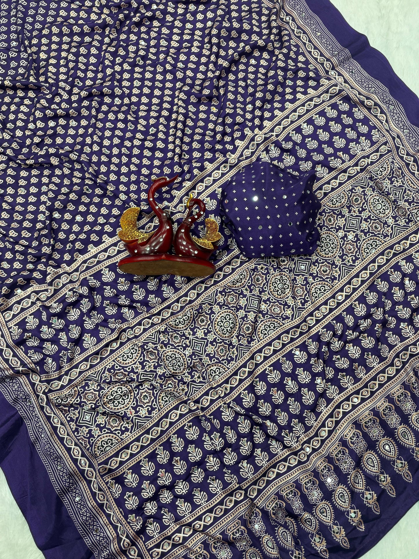 Heritage Ajrakh-print Saree with Tassels
