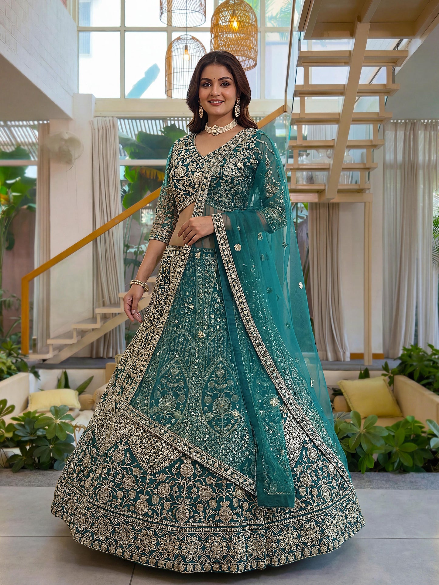 Sequin Embellished Butterfly Net Lehenga Choli with Dupatta