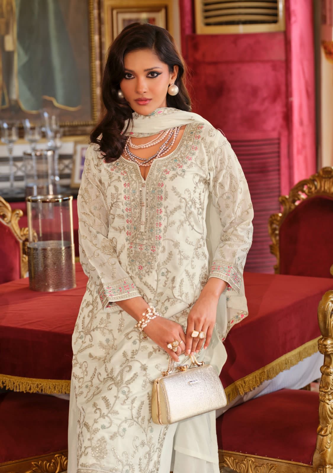 Shimmering gold embroidery intricate Plazo Kurti set