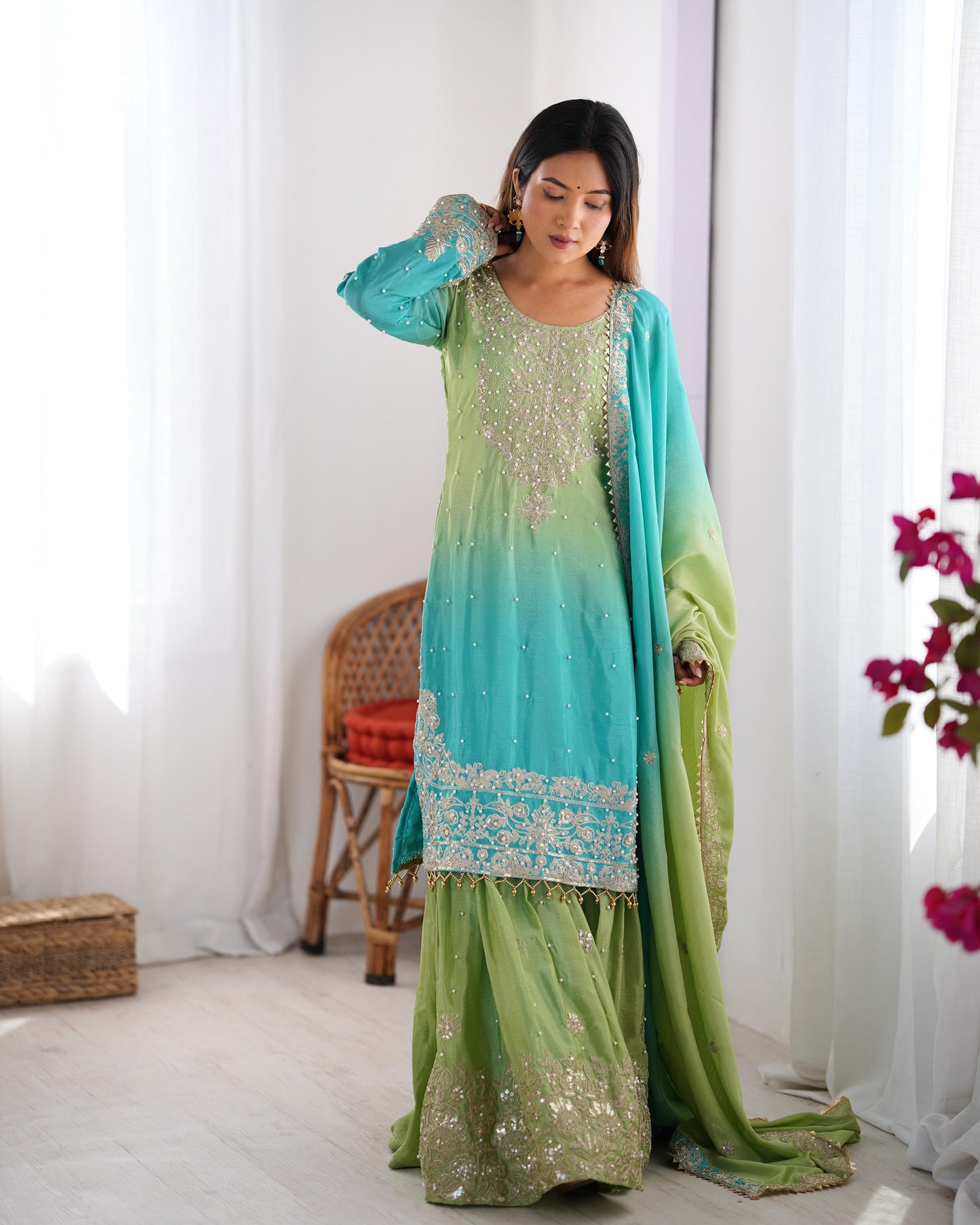 Elegance in bloom embroidered Sharara Set