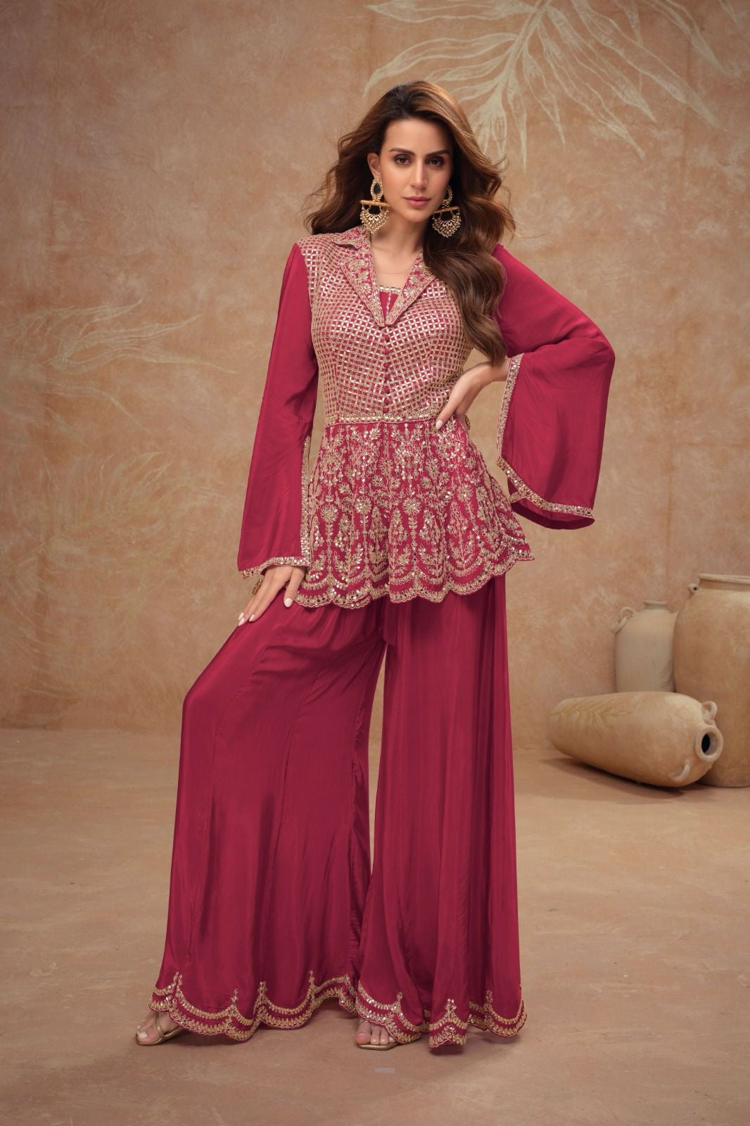Fusion Collar-Neck Peplum & Palazzo Set