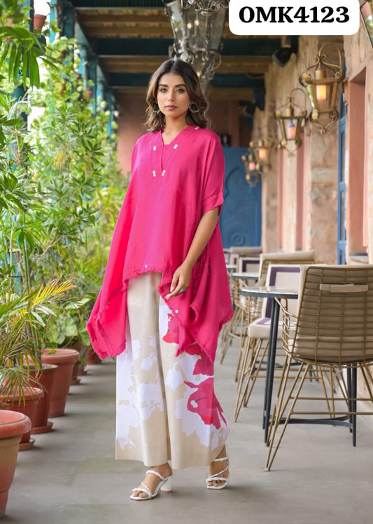 BEAUTIFUL  IMPORTED CRAPE  FABRIC SHIRT WITH COTTON  FLEX CORD SET