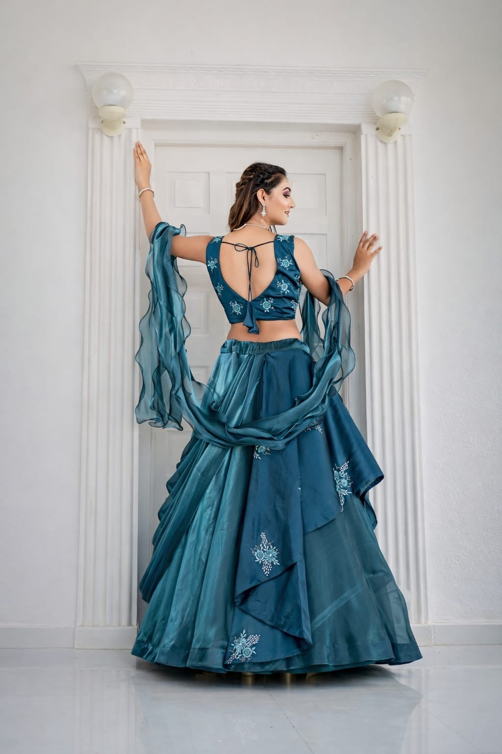 Rama western flower Lehenga  Choli