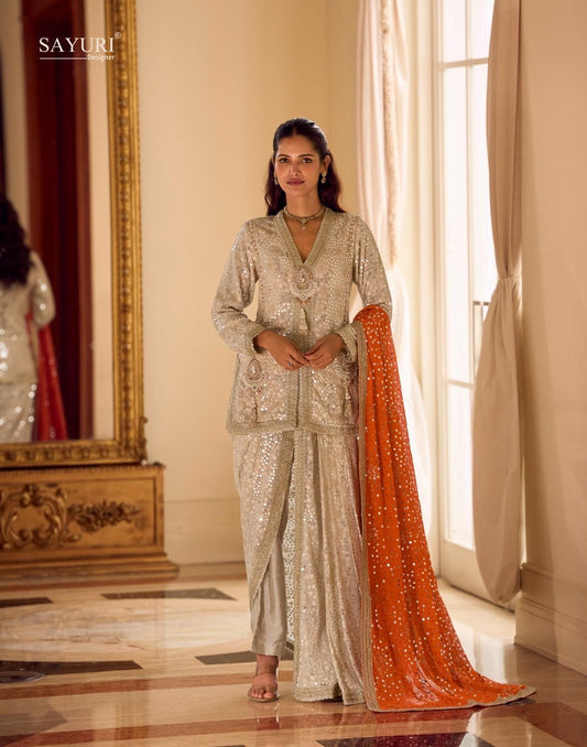 Dhoti style draped pants with Peplum Kurta