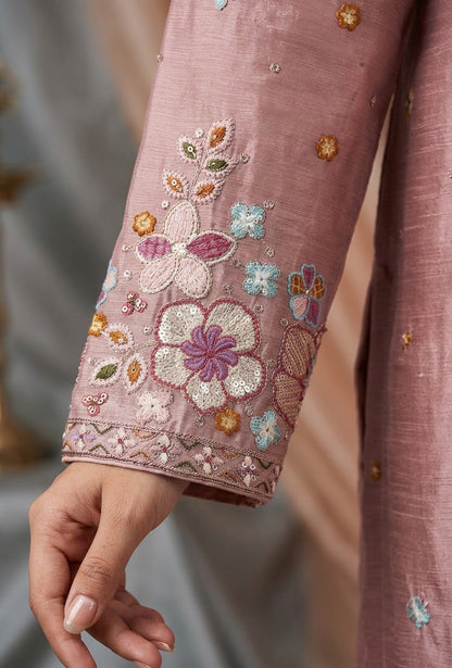 Floral Embroidered Frock-Style Chinon Sharara Set with Dupatta