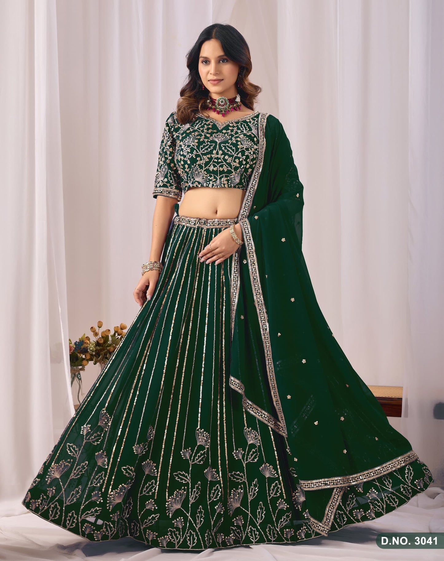Faux Georgette Sequin Embroidered Lehenga Choli Set with Dupatta