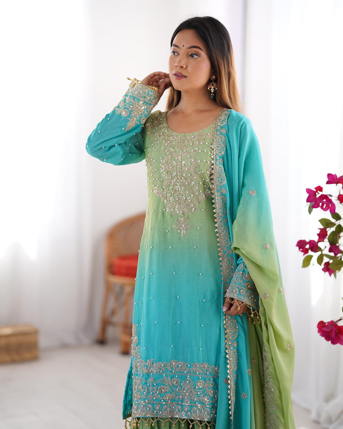 Elegance in bloom embroidered Sharara Set
