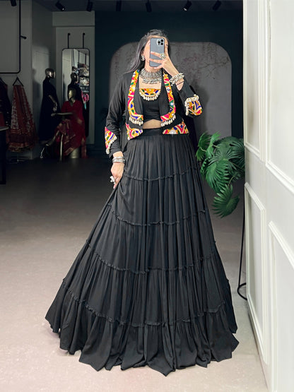 Navratri Special Georgette Flared Lehenga with Embroidered Koti Jacket