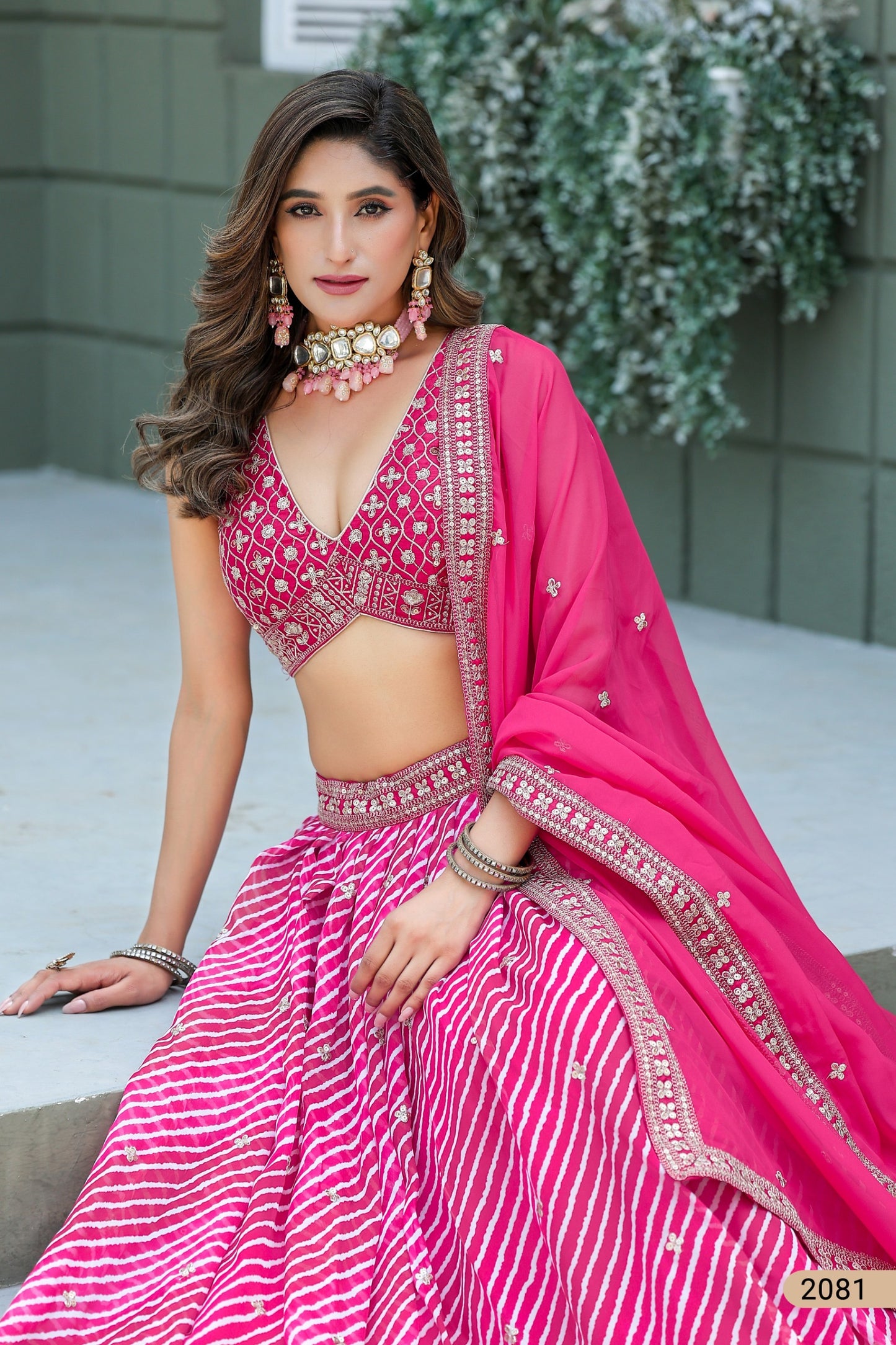 Leheriya Lehenga Choli with Embroidered Blouse and Dupatta