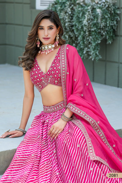 Leheriya Lehenga Choli with Embroidered Blouse and Dupatta