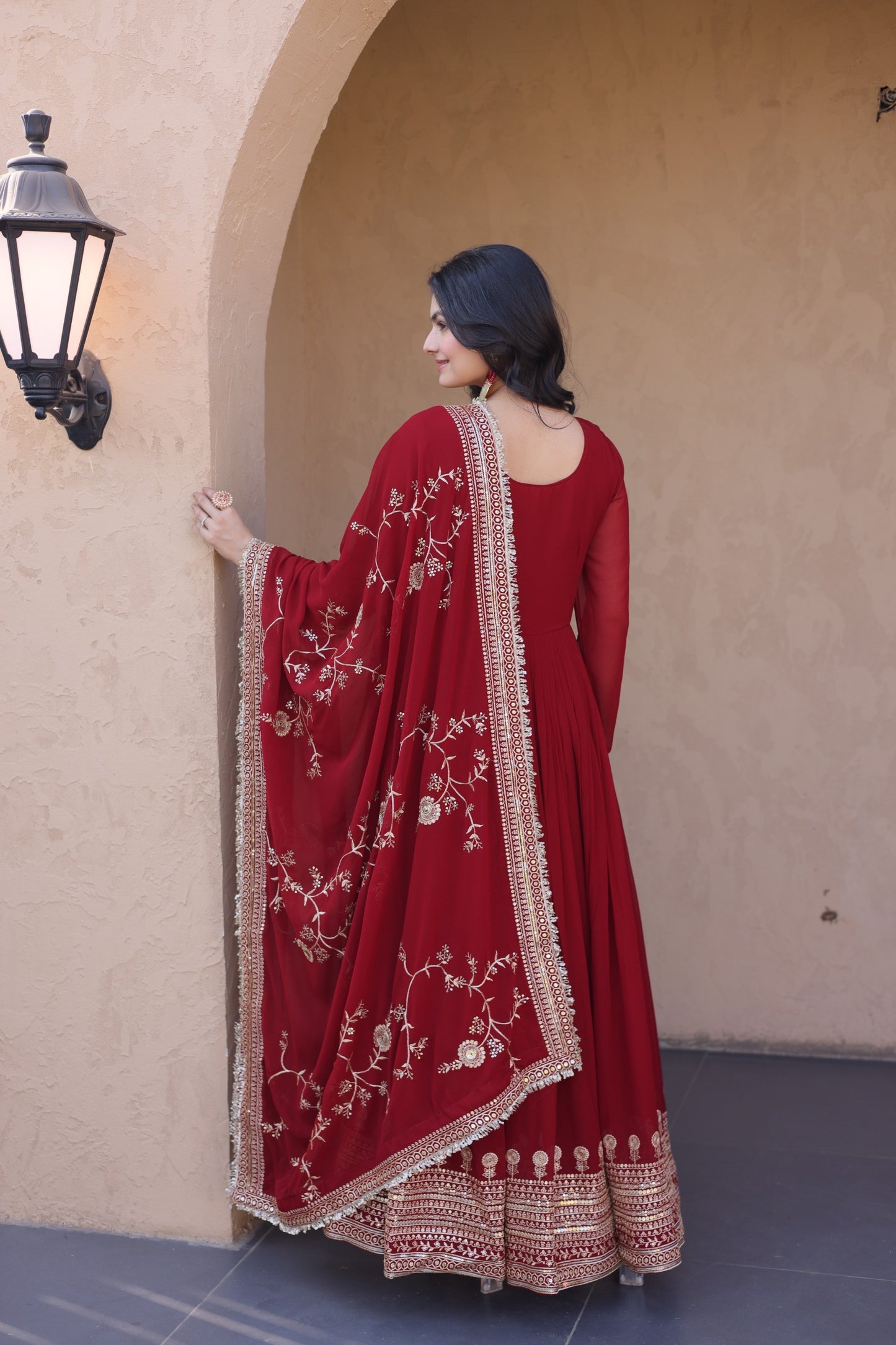 Deep Maroon Georgette Embroidered Festive Anarkali Gown