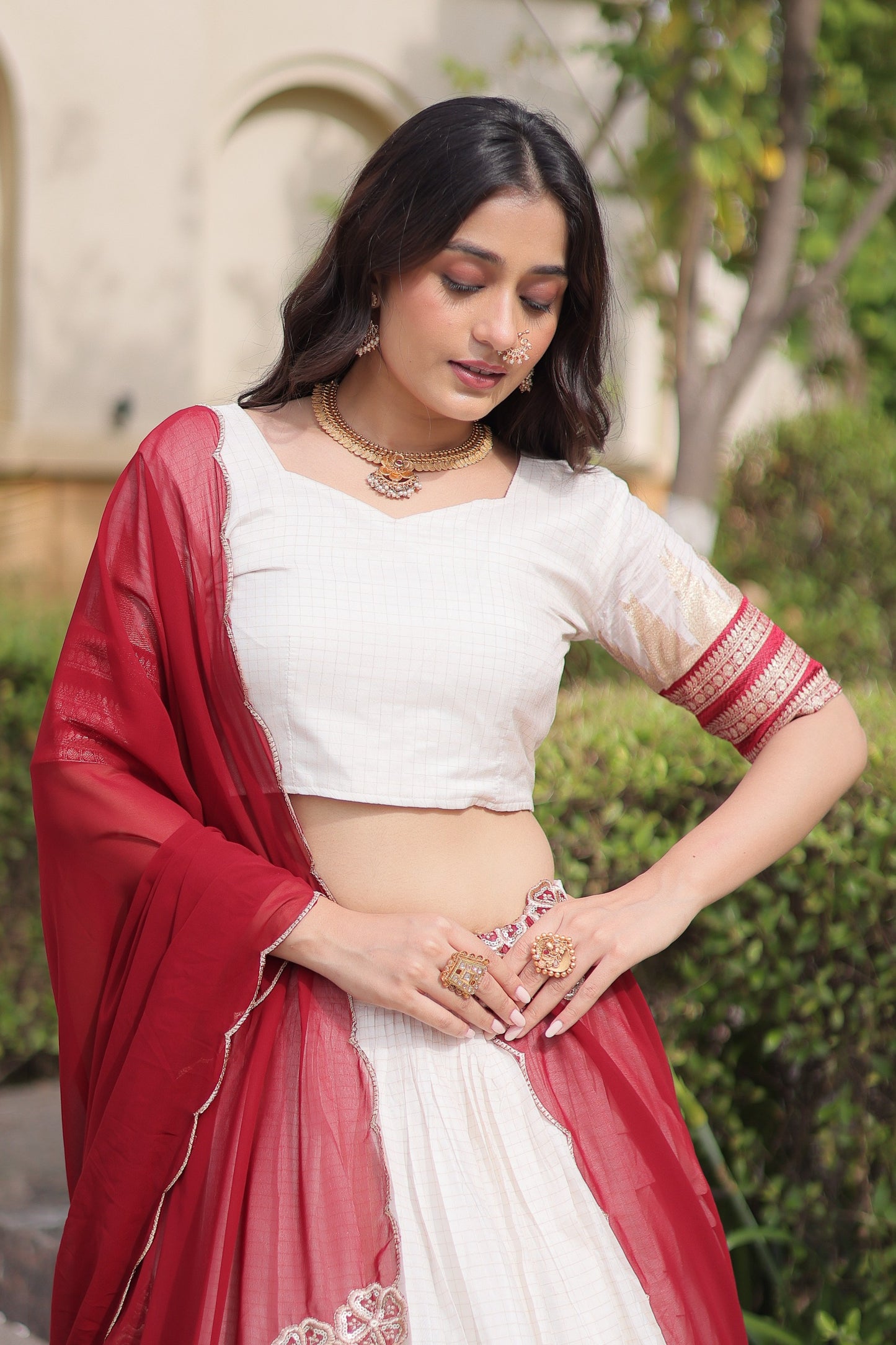 Onam Special Women's Premium Viscose jacquard Lehenga Choli Set with Contrast Dupatta