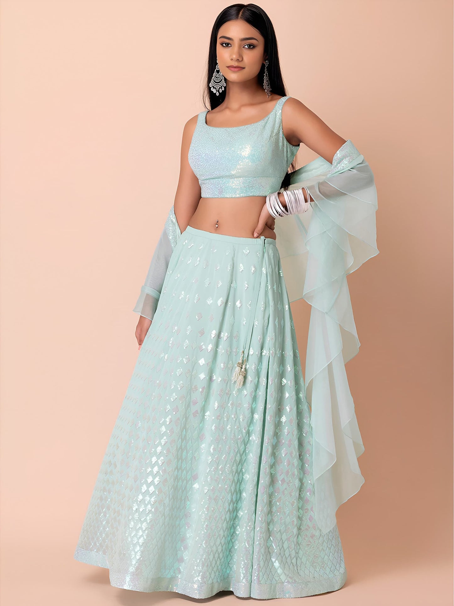 Glamourous Pastel Blue Lehenga Choli Set
