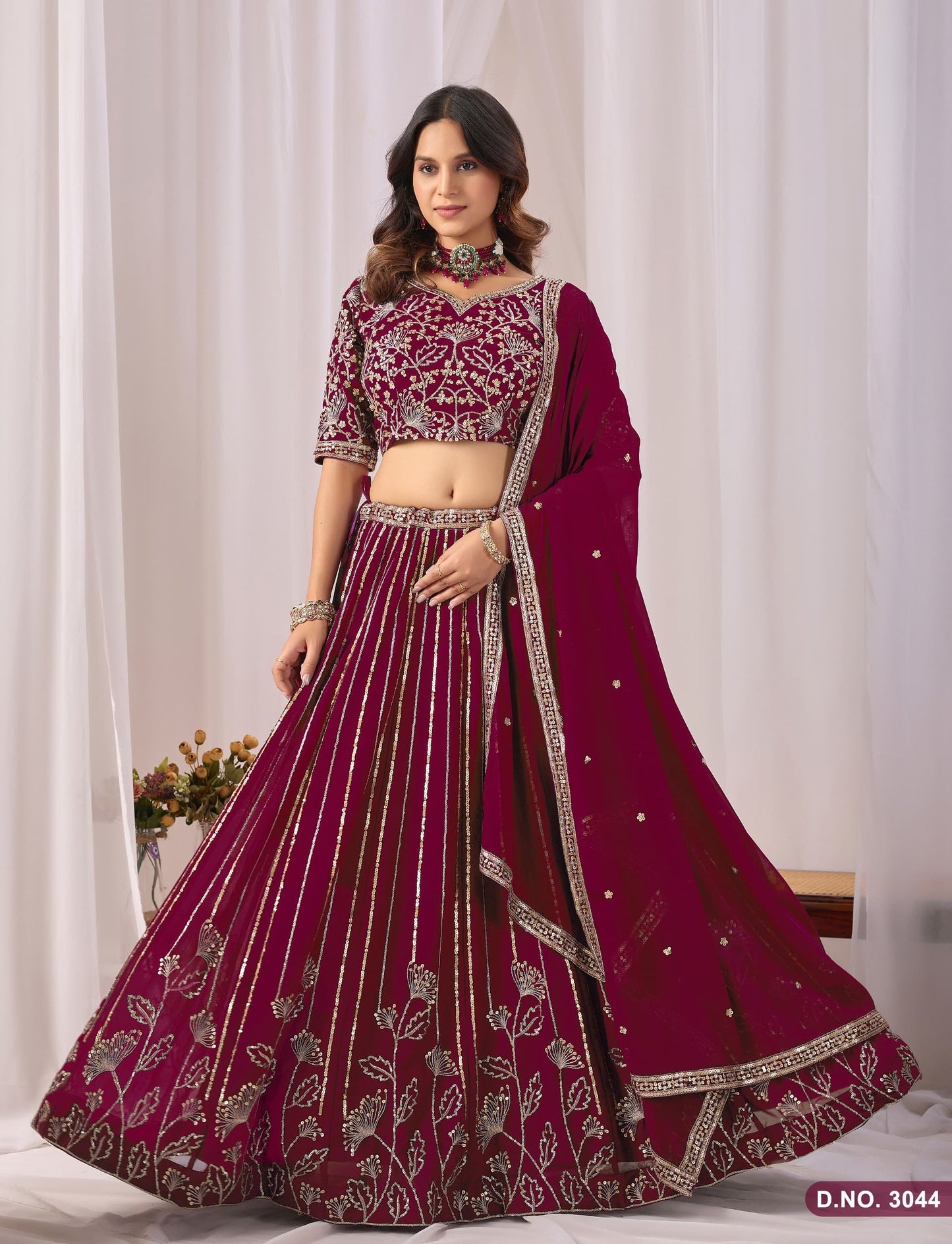 Faux Georgette Sequin Embroidered Lehenga Choli Set with Dupatta