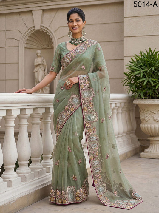 Attractive Pattern Designer Embroidery Partywear Saree