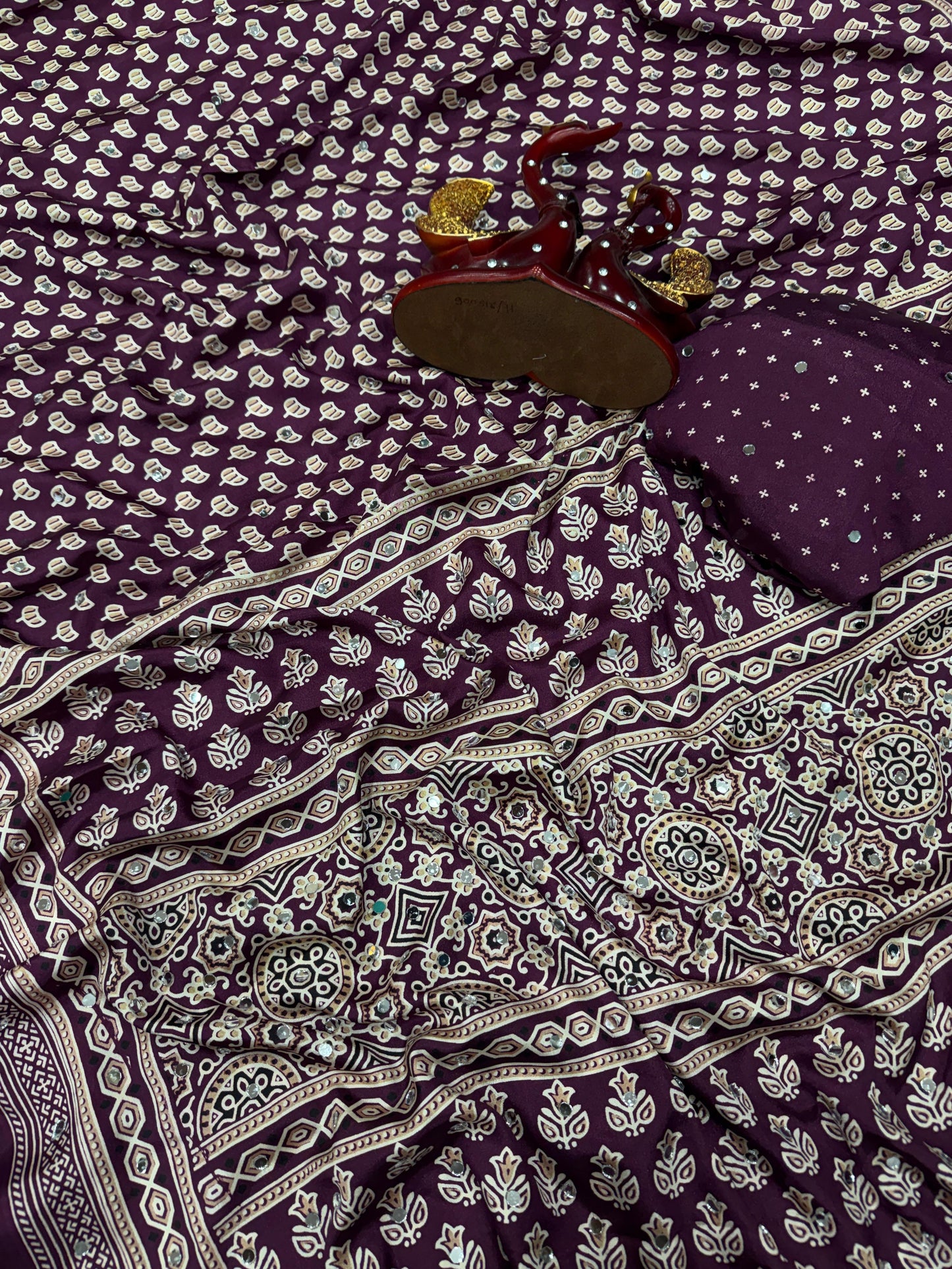 Heritage Ajrakh-print Saree with Tassels