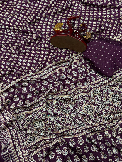 Heritage Ajrakh-print Saree with Tassels