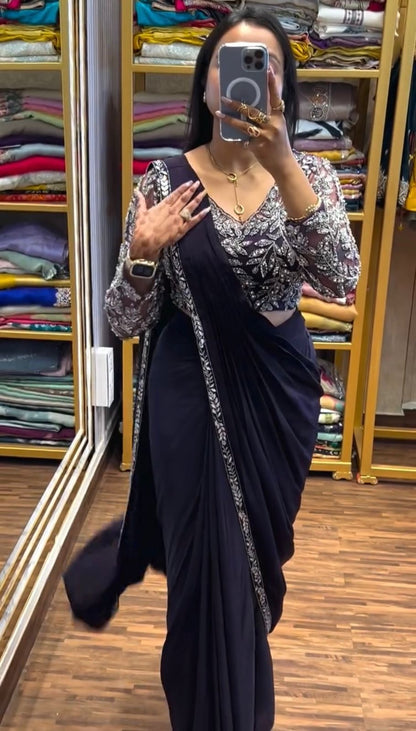 NEW SUPERHIT TRENDING READY TO WEAR SAREE WITH FULLY EMBROIDERED STYLIST BLOUSE ON  RANGOLI FABRIC