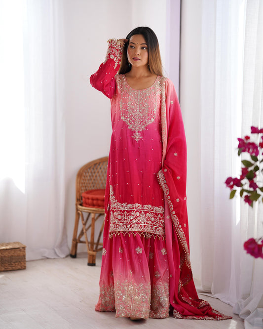 Elegance in bloom embroidered Sharara Set