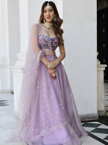 Lavender Organza Lehenga Choli with Floral Blouse