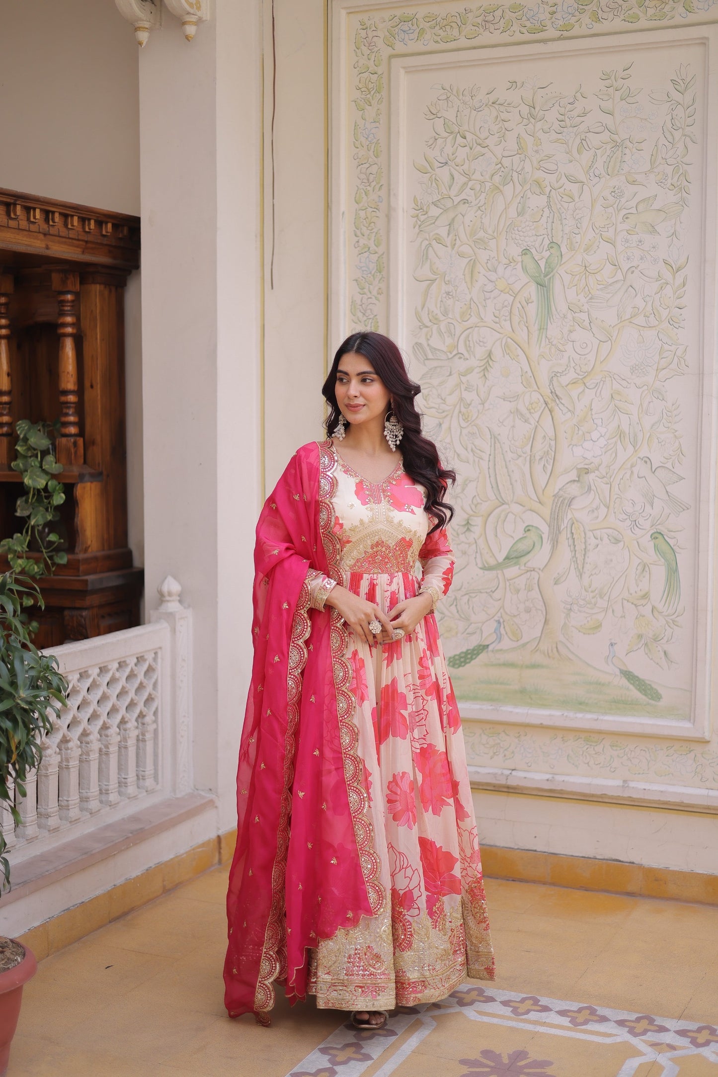 Roseate Bloom Printed Anarkali Gown