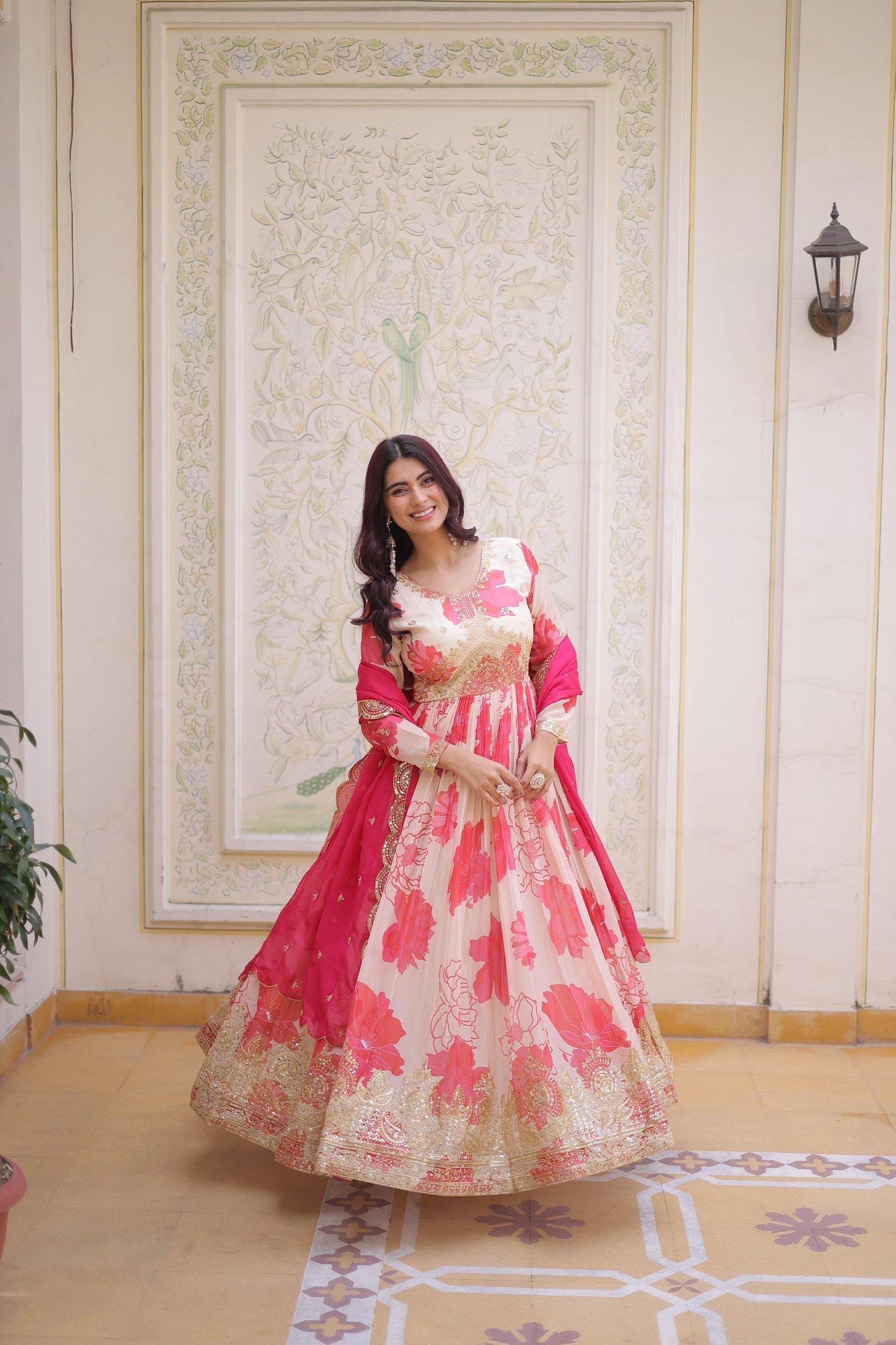 Roseate Bloom Printed Anarkali Gown