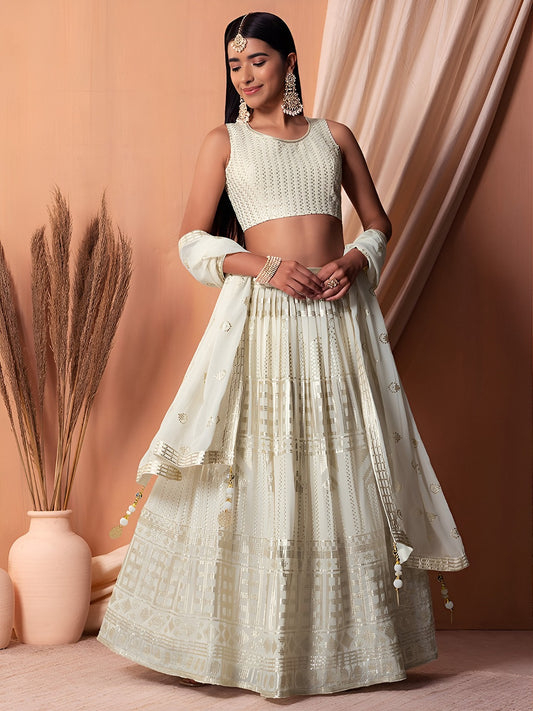 Elegant Ivory Sequin Designer Lehenga Choli