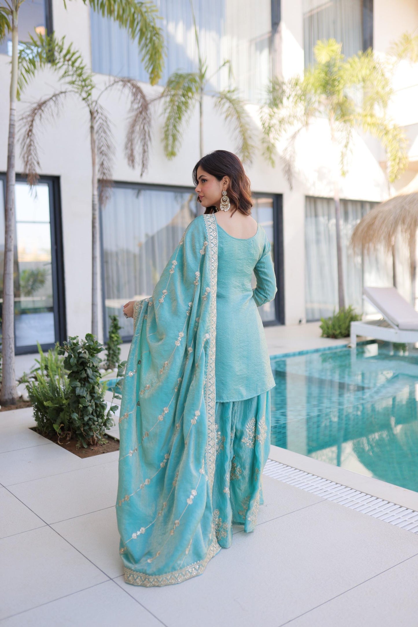 Fendi Crush Sharara Suit with Zari and Sequins Gold Work