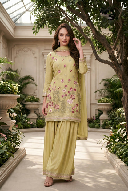 Meadow Bloom Premium Chinon Embroidered Suit Set with Dupatta