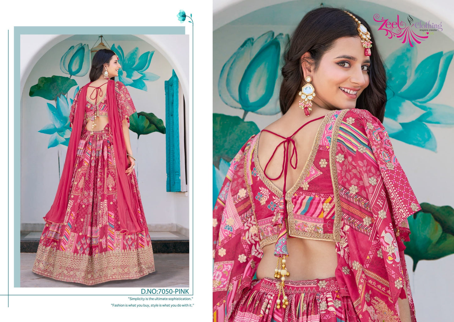 Voluminous printed lehenga paired with matching patterned cape-style dupatta