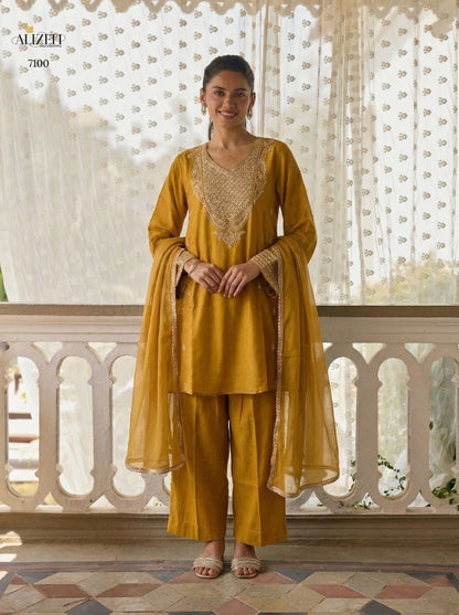 Relaxed Loose Fit A-Line Embroidered Kurta with Ankle Length Pants