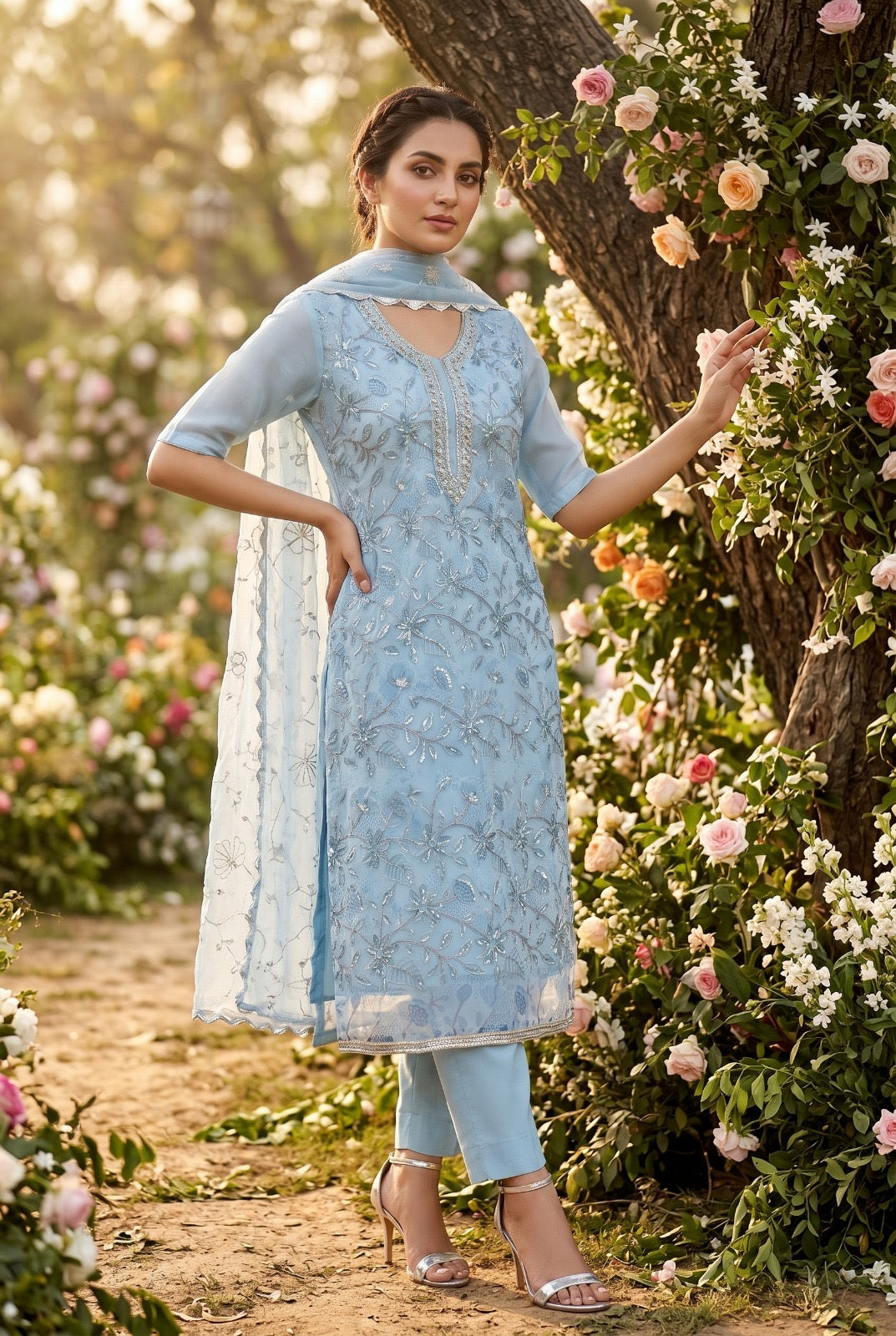 Aurraa Designer Organza Hand Work Embroidered Salwar Kameez Suit Set